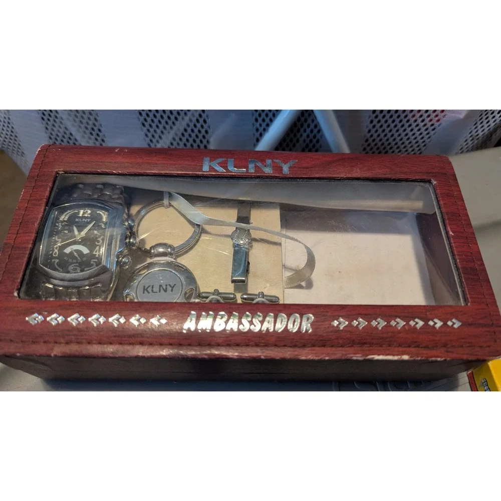 KLNY Ambassador Watch Keychain Cufflinks Tie Clip‎ Set Mens